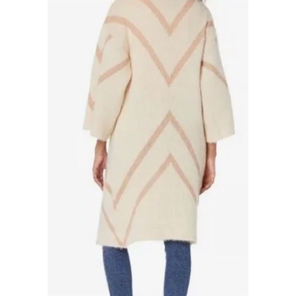 Steve Madden Beige Striped Open Front Cardigan Sweater Duster Fall Cozy Winter - Picture 5 of 12